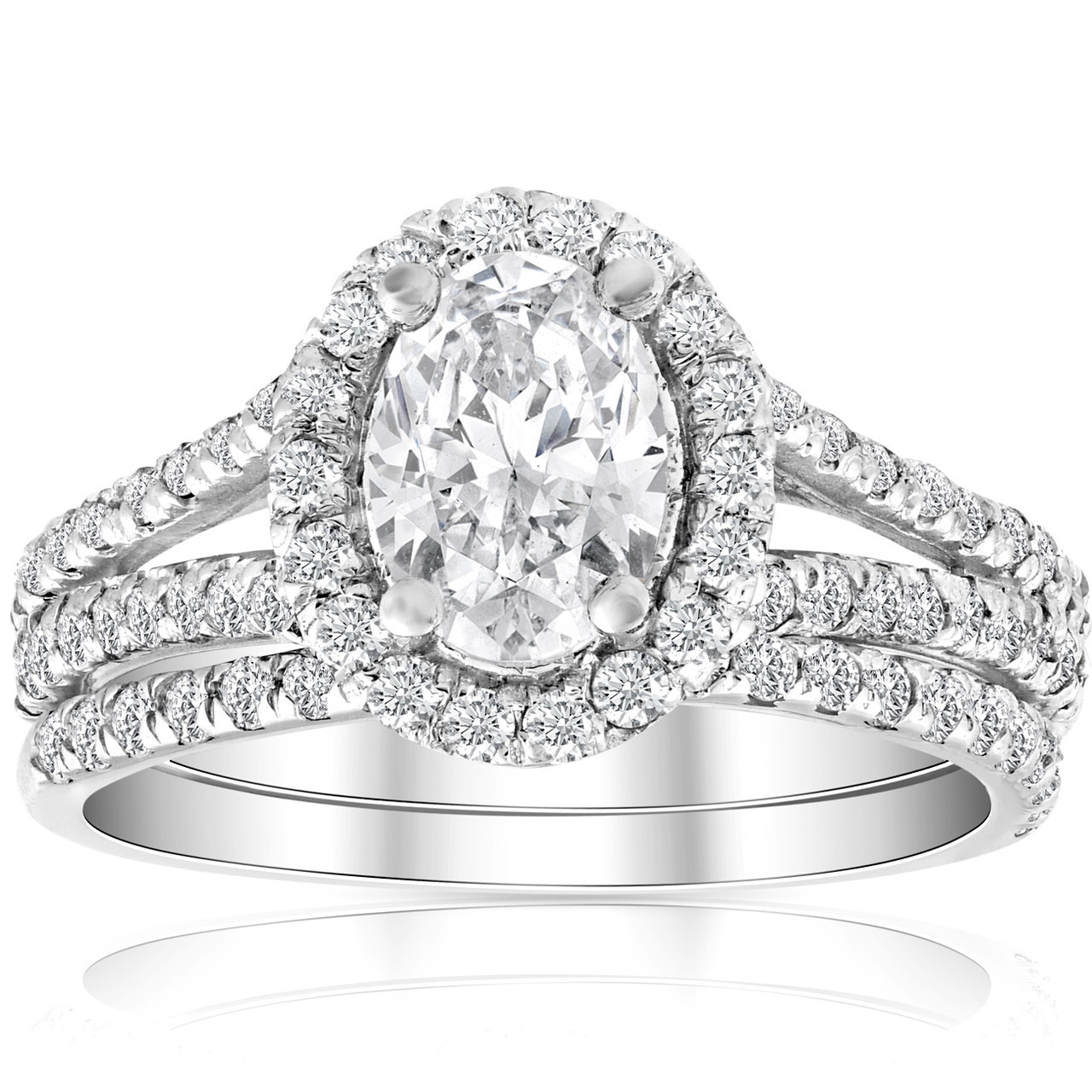 1.75Ct Diamond & Oval Moissanite Engagement Wedding Ring Set 14k White Gold (G-H, SI) 1.75Ct Diamond & Oval Moissanite Engagement Wedding Ring Set 14k White Gold (G-H, SI)