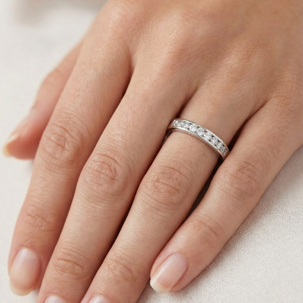 1/4 Ct Diamond Channel Set Wedding Ring 10k White Gold (K-L, I2-I3)