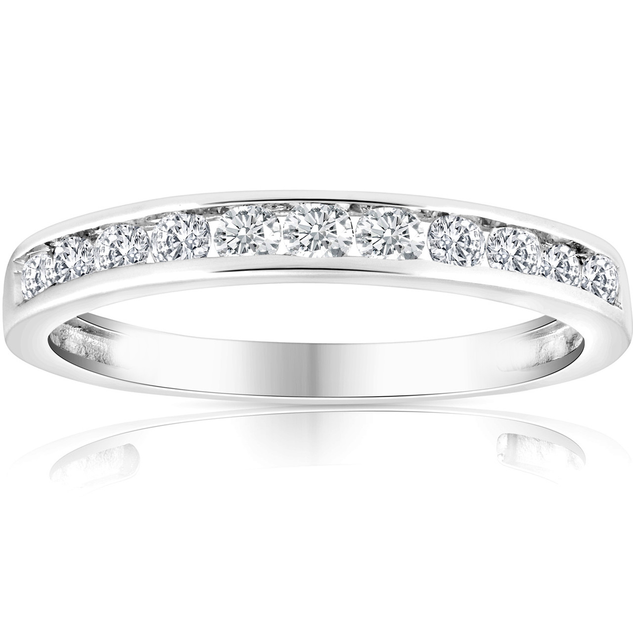 1/2 Ct Diamond Channel Set Wedding Ring 10k White Gold (K-L, I2-I3)