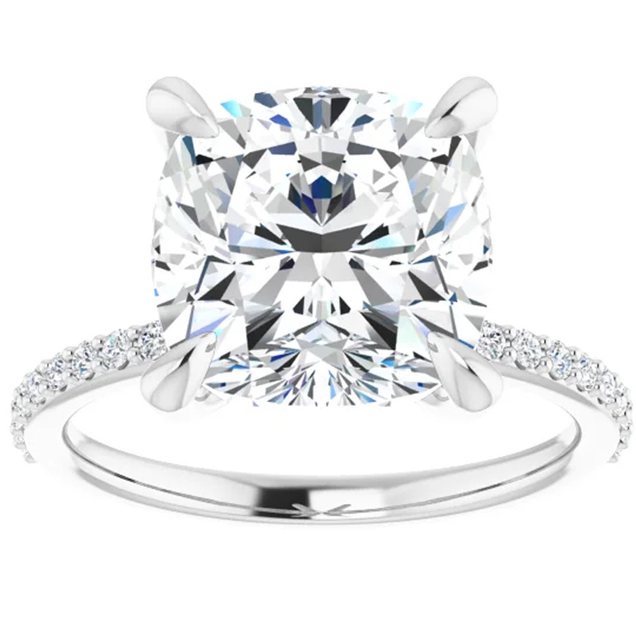 3 1/2 Cushion Moissanite and Diamond Engagement Ring 14k White Gold (G-H, SI)