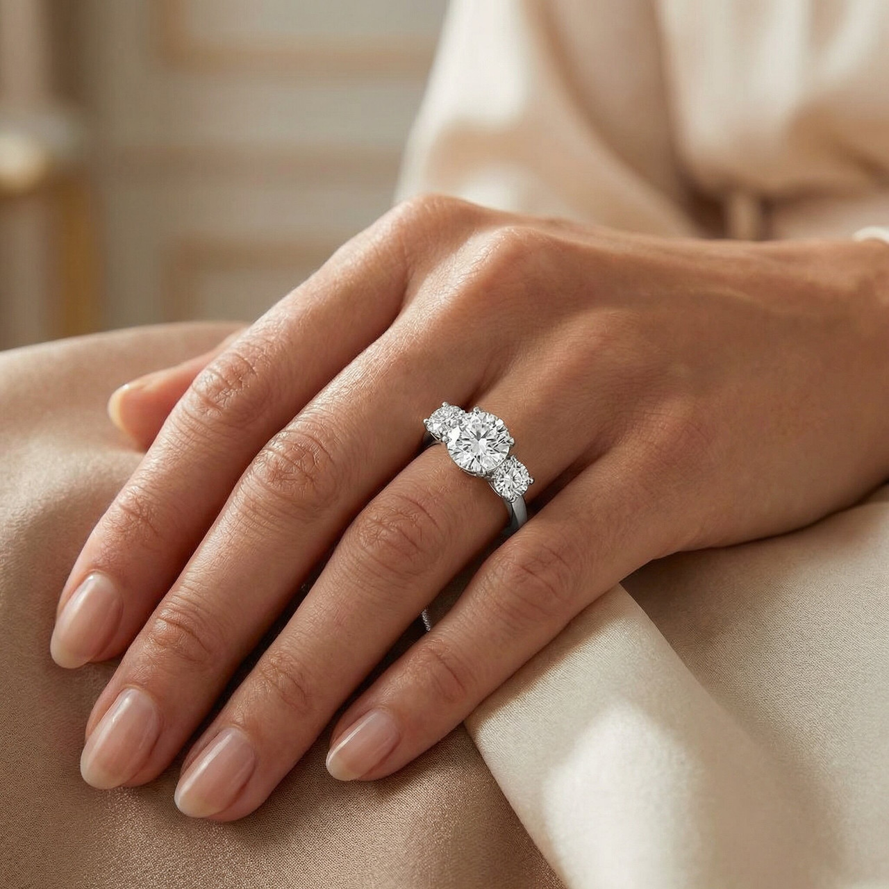 5Ct Three Stone Moissanite Ring 10k White Gold