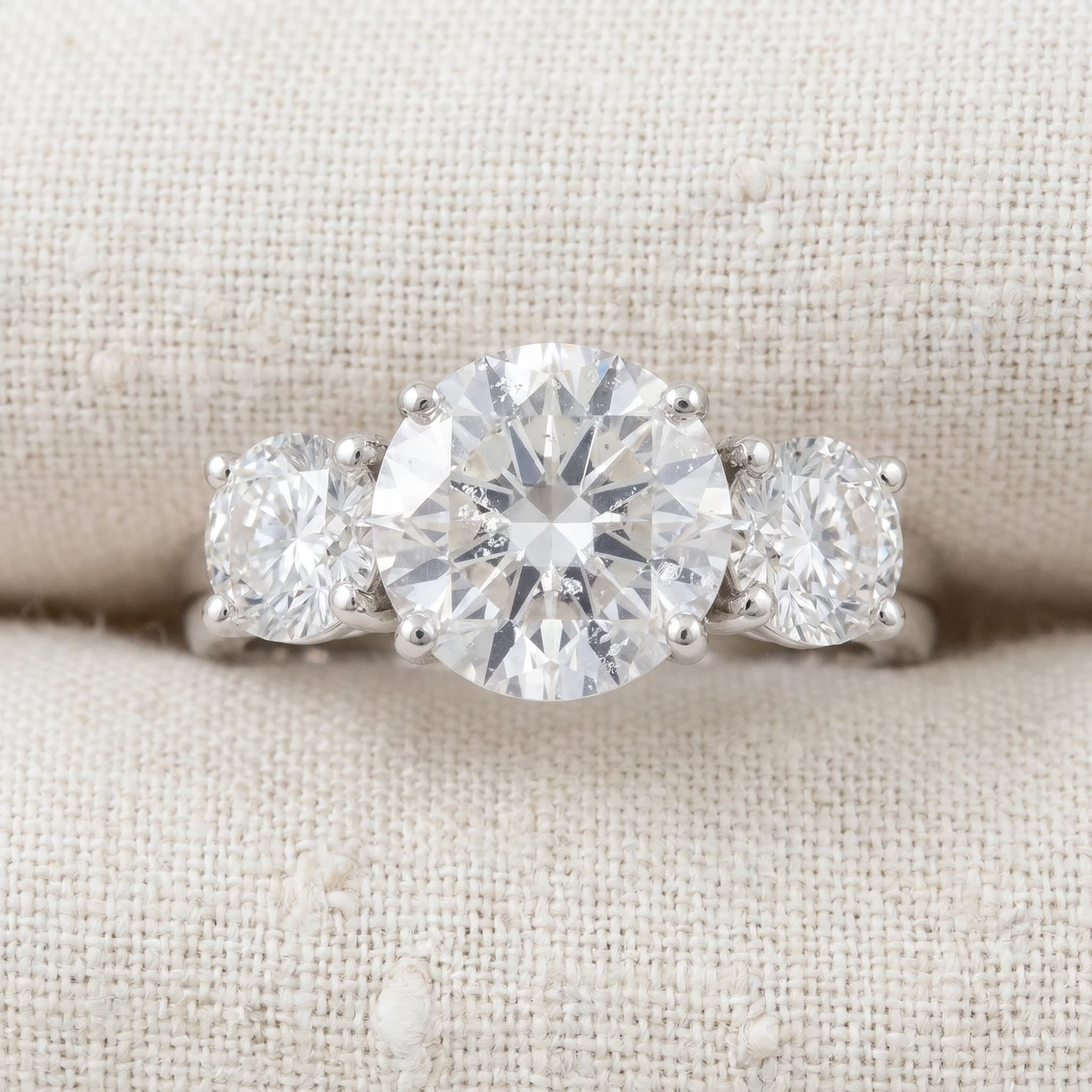3 1/4 Ct Three Stone Diamond Engagement Ring 14k White Gold (G-H, SI)
