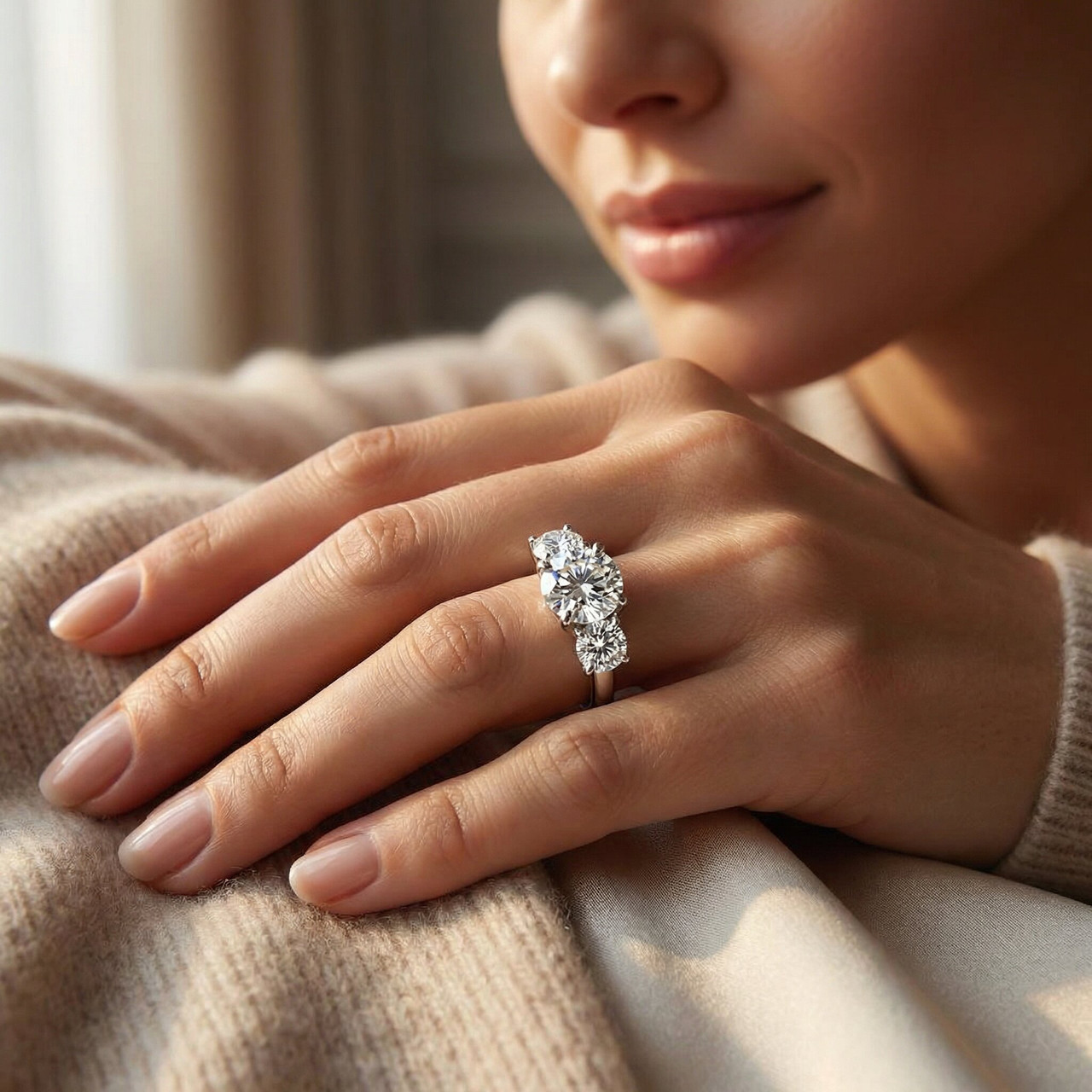 3 1/4 Ct Three Stone Diamond Engagement Ring 14k White Gold (G-H, SI)