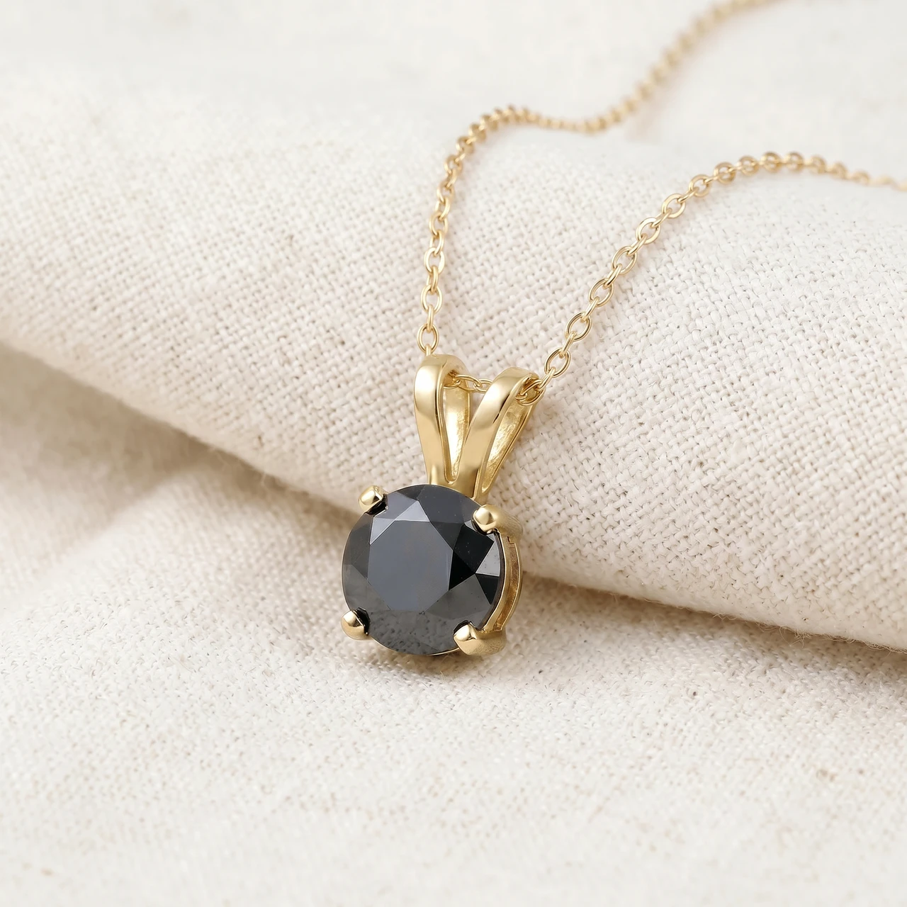 1 Ct Black Diamond Solitaire Pendant Necklace 14k Yellow Gold (Black, I2-I3)