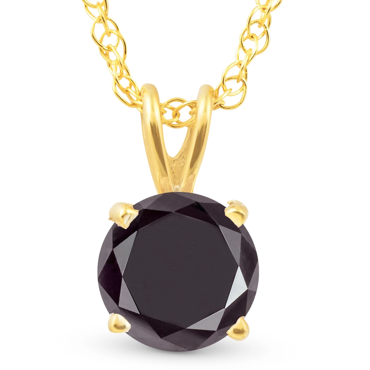 3Ct Black Diamond Solitaire Pendant Necklace in 14k White or Yellow Gold (Black, I2-I3)