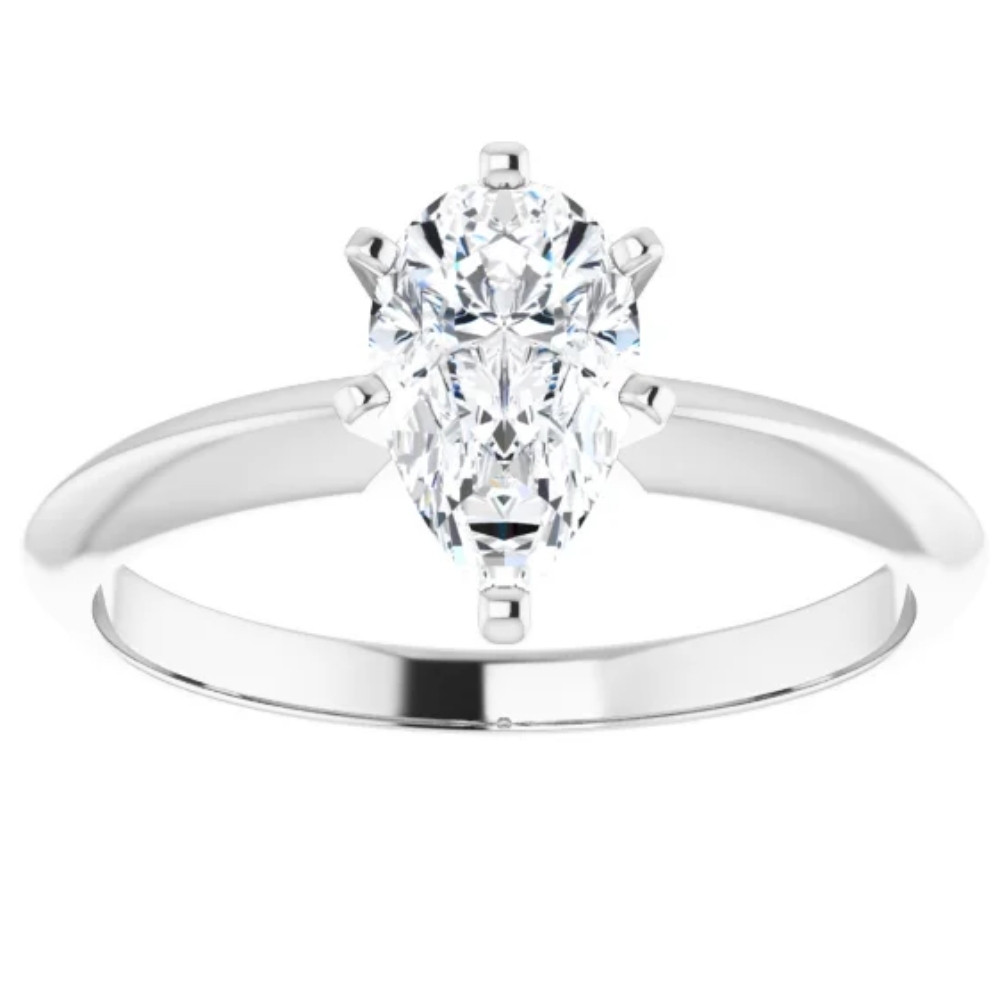 1Ct Pear Moissanite Solitaire Engagement Ring 14k White Yellow or Rose Gold (G-H, VVS)