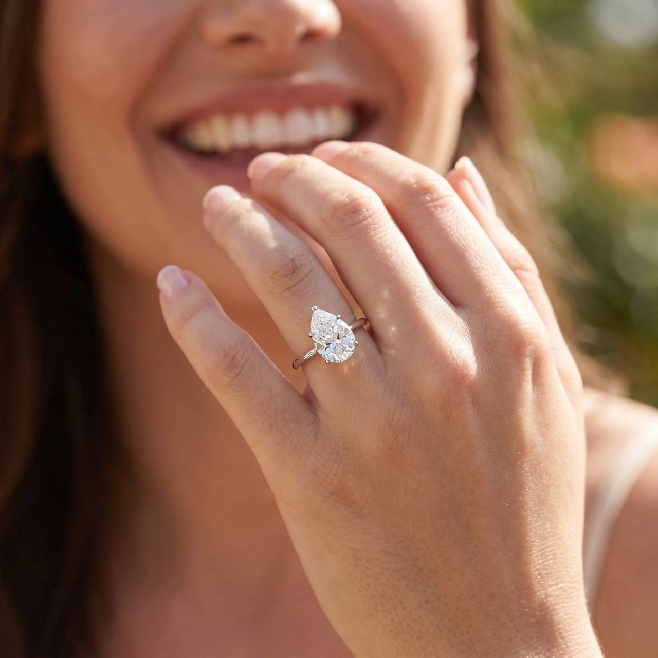 3Ct Pear Moissanite Solitaire Engagement Ring 14k White Yellow or Rose Gold (G-H, VVS)