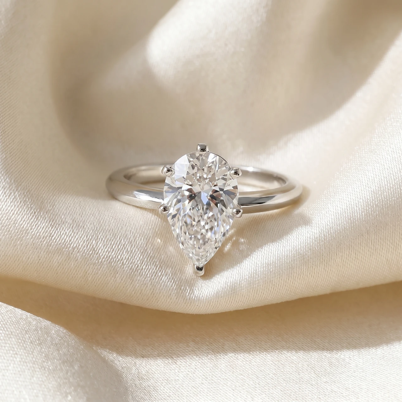 3Ct Pear Moissanite Solitaire Engagement Ring 14k White Yellow or Rose Gold (G-H, VVS)