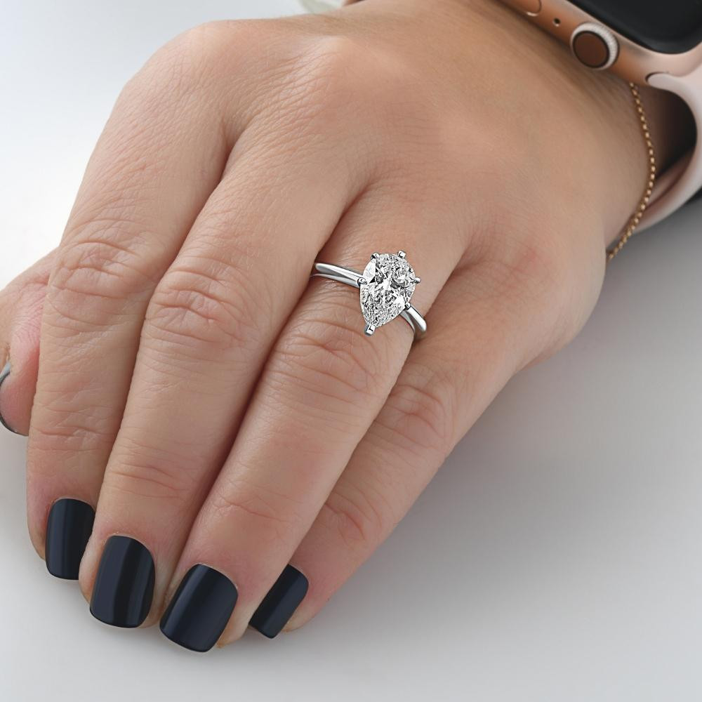 3Ct Pear Moissanite Solitaire Engagement Ring 14k White Yellow or Rose Gold (G-H, VVS)