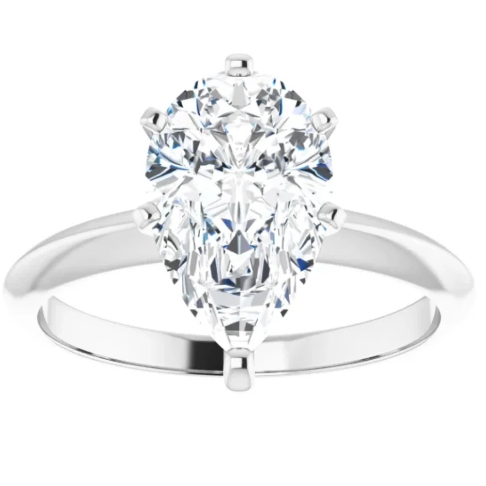 3Ct Pear Moissanite Solitaire Engagement Ring 14k White Yellow or Rose Gold (G-H, VVS)