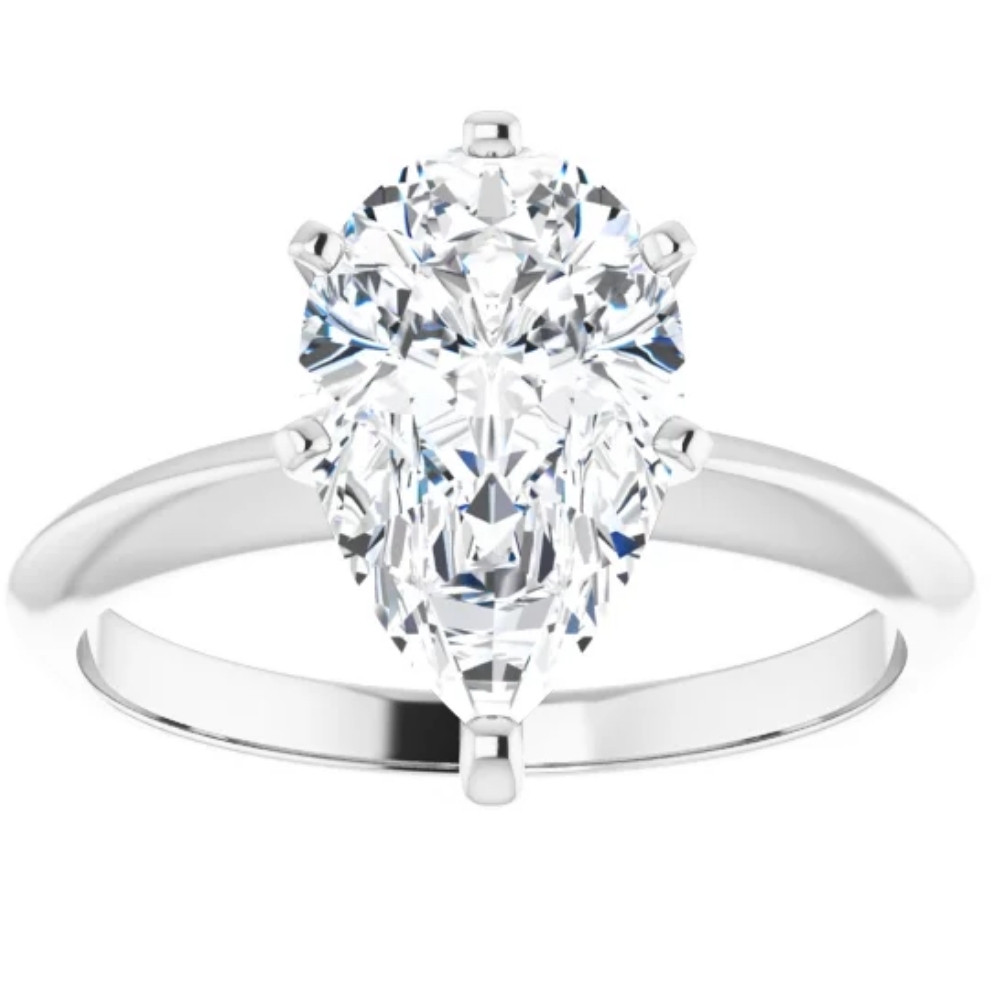 3Ct Pear Moissanite Solitaire Engagement Ring 14k White Yellow or Rose Gold (G-H, VVS)