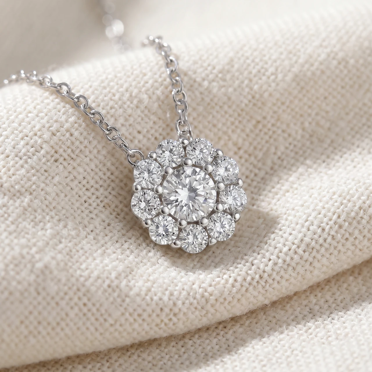 5/8ct Diamond Halo Pendant 10K White Gold Womens Necklace (H-I, I1)