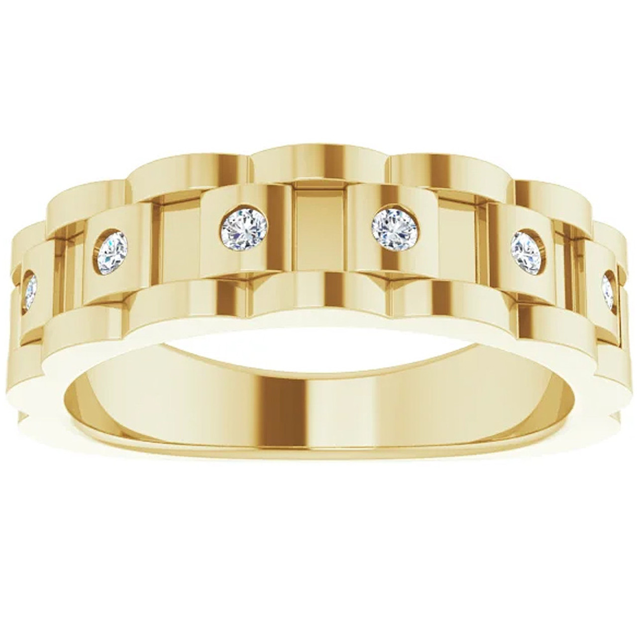 1/4 Ct Mens Diamond Wedding Ring Yellow Gold Chain Link Band (H-I, I1) 1/4 Ct Mens Diamond Wedding Ring Yellow Gold Chain Link Band (H-I, I1)