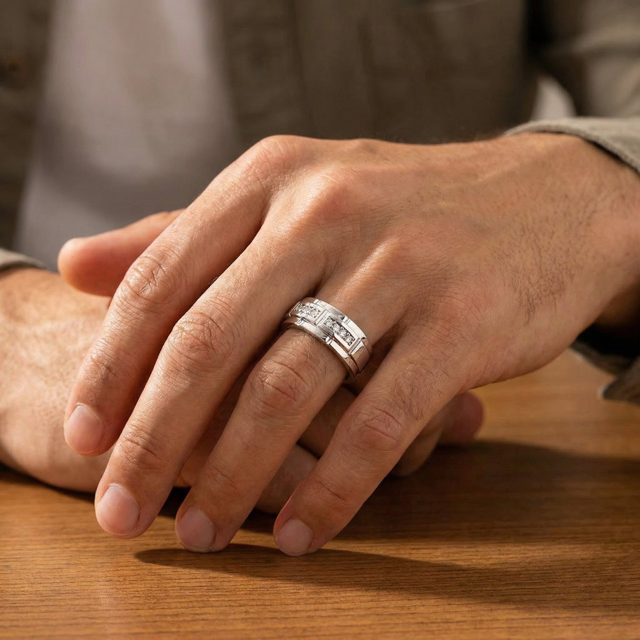 1/3 Ct Mens Lab Grown Diamond Wedding Ring White Gold Anniversary Band (G-H, VS)