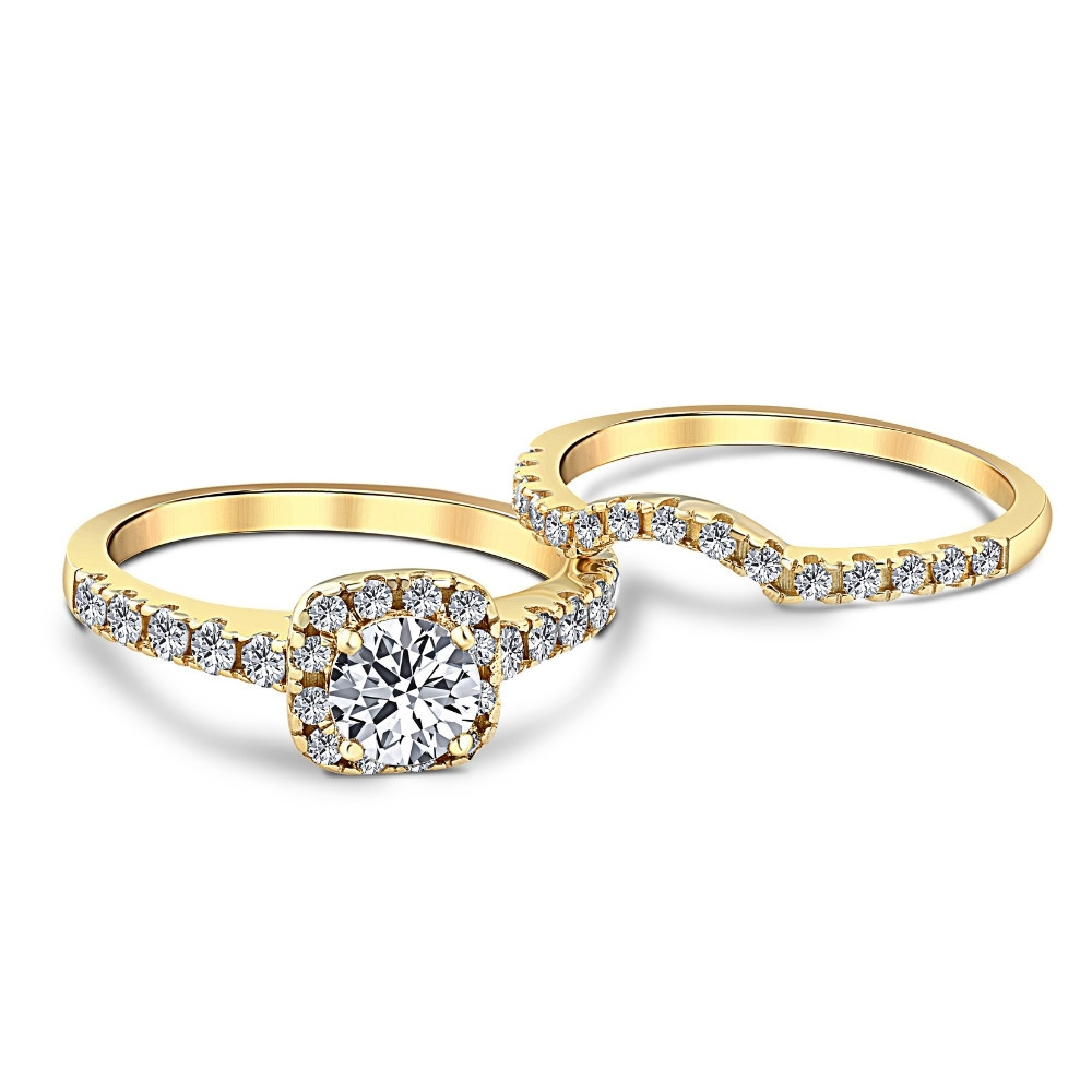 1 1/4Ct Diamond Cushion Halo Engagement Wedding Ring Set 10k Yellow Gold (H-I, I1)