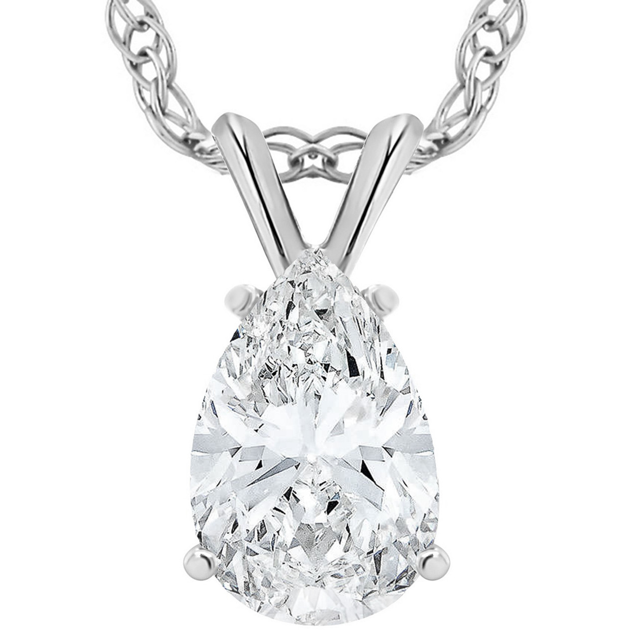 3 Ct Pear Shape Solitaire Moissanite Pendant 14k White Gold Womens