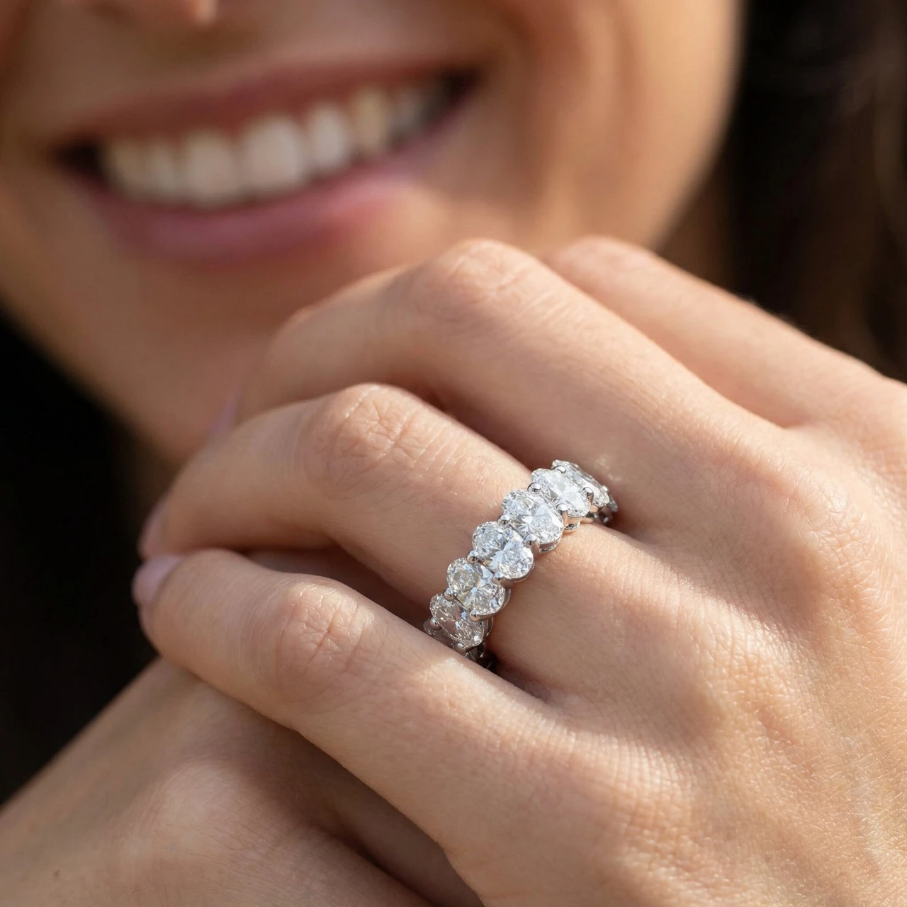 6 Ct Oval Moissanite Eternity Ring Womens Wedding Band 10k White Gold