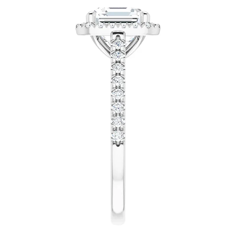 2 1/2Ct Asscher Cut Moissanite & Diamond Halo Engagement Ring in 10k Gold (G-H, VS)