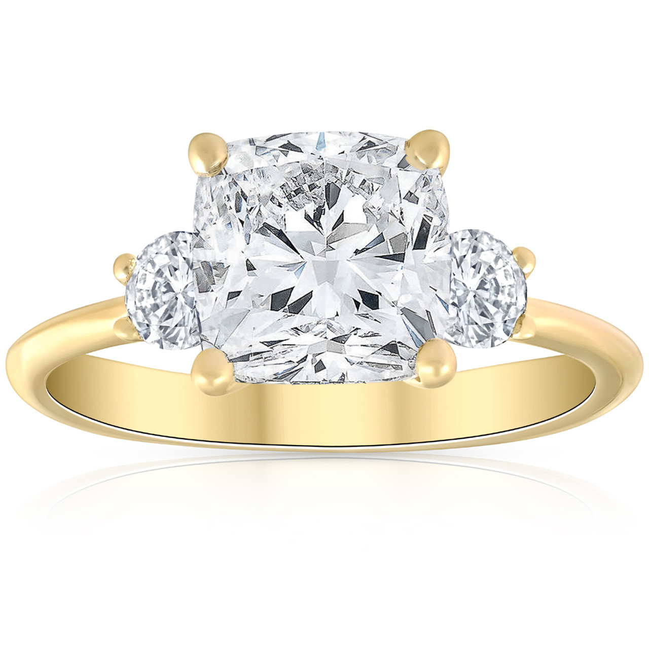3 1/2Ct Cushion & Round Cut Moissanite Engagement Ring 14k Yellow Gold