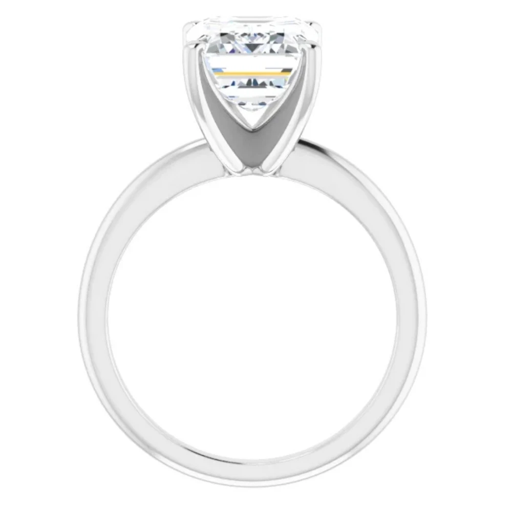 4Ct Emerald Solitaire Moissanite Engagement Ring in White Yellow or Rose Gold