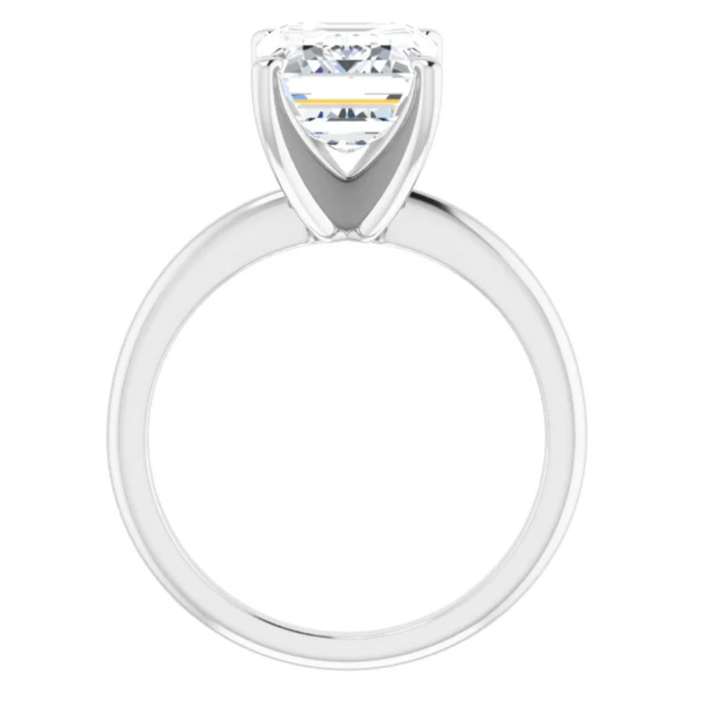 4Ct Emerald Solitaire Moissanite Engagement Ring in White Yellow or Rose Gold