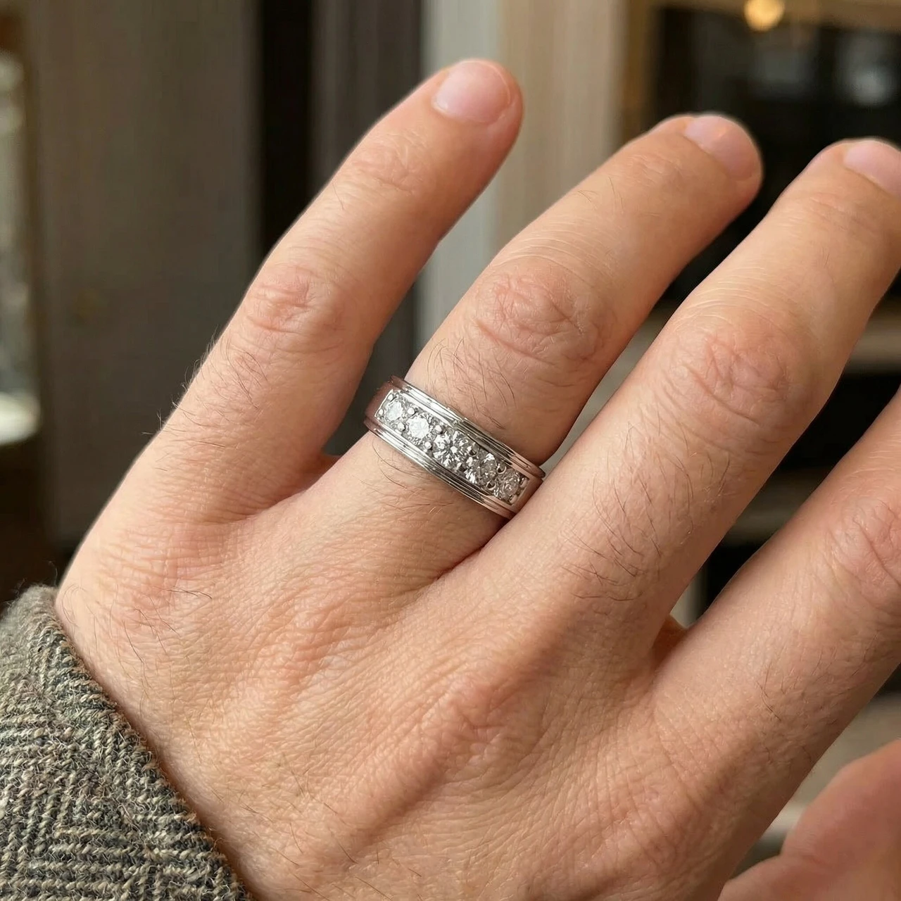 1 1/2Ct Men's Diamond Wedding Anniversary Ring in 10k Gold Lab Grown Five Stone (F-G, VS2-SI1)