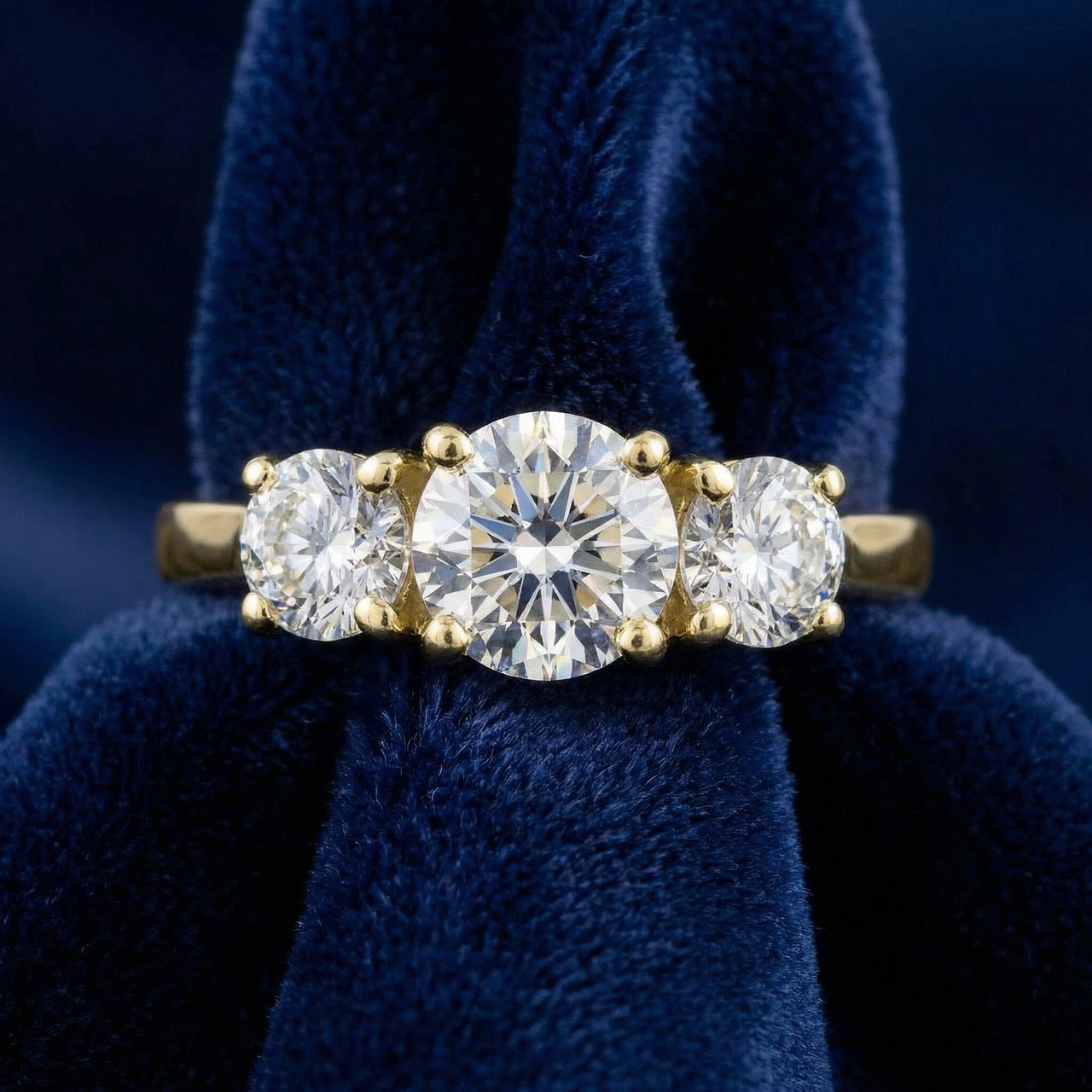 1 Ct Three Stone Lab Grown Diamond Engagement Ring 14k Yellow Gold (G-H, SI)