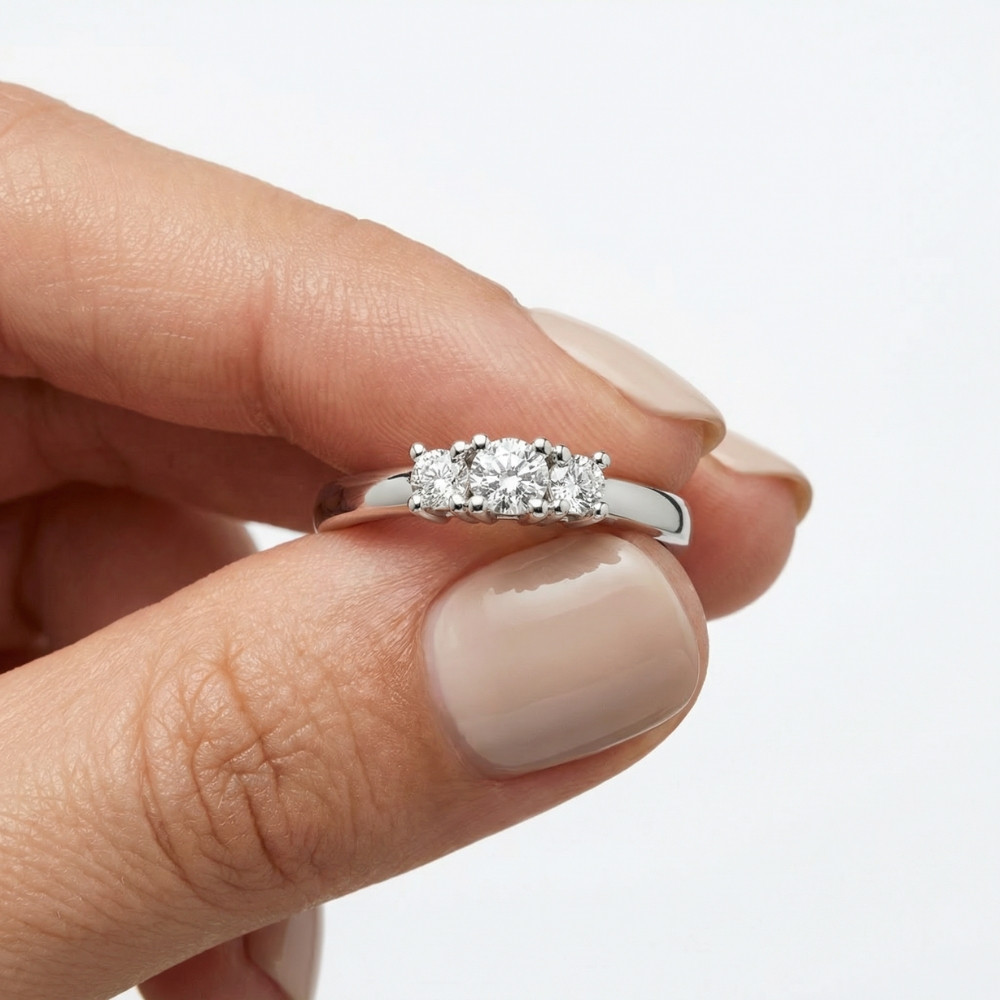 1/4 Ct Three Stone Lab Grown Diamond Engagement Ring 10k White Gold (G-H, SI)