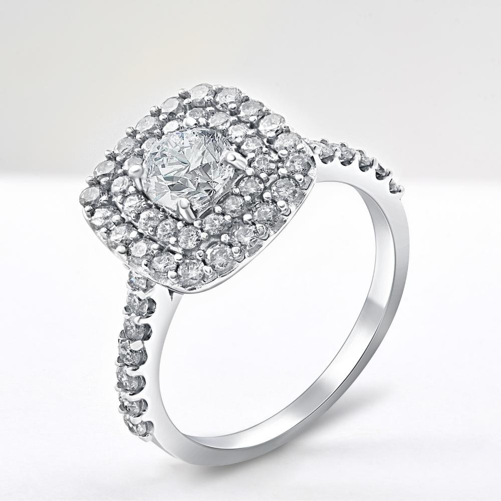 2 Ct Diamond Double Cushion Halo Engagement Ring 14K White Gold (G-H, I1)