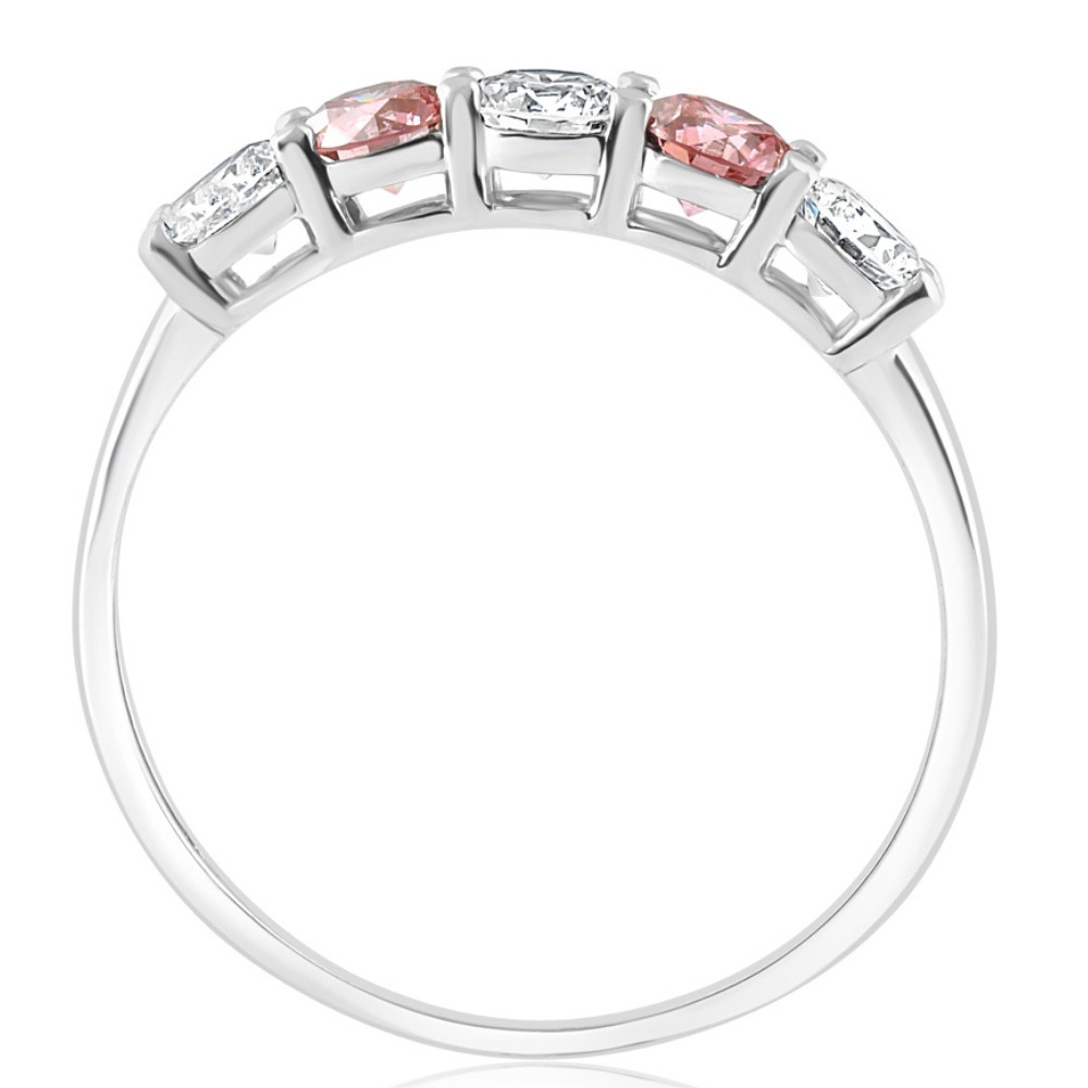 1 Ct Pink Diamond Five Stone Anniversary Wedding Ring 14k White Gold Lab Grown (G-H, VS)