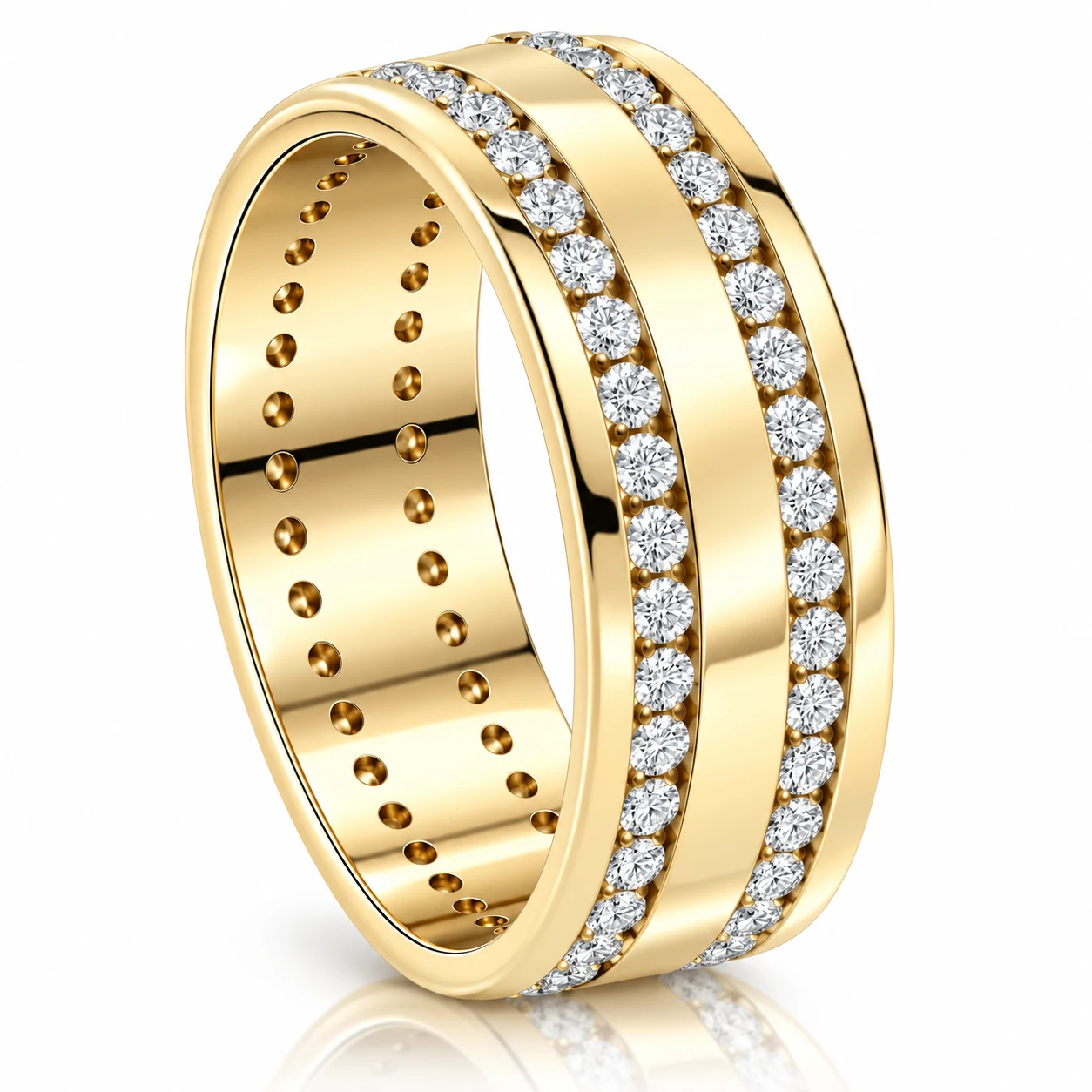 Mens 1 3/8Ct Diamond Eternity Ring 10k Yellow Gold Double Row High Polished (H-I, I1)