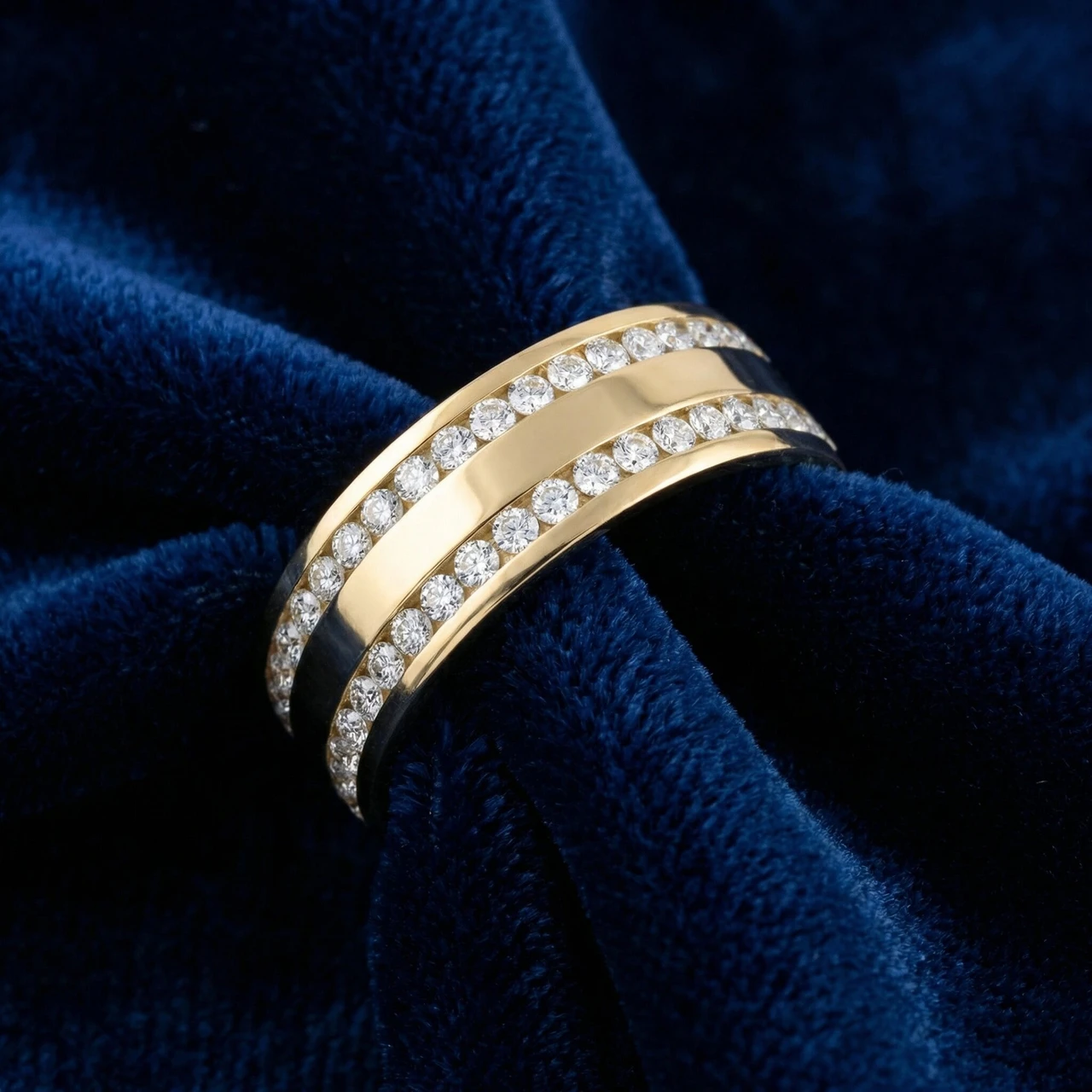 Mens 1 3/8Ct Diamond Eternity Ring 10k Yellow Gold Double Row High Polished (H-I, I1)