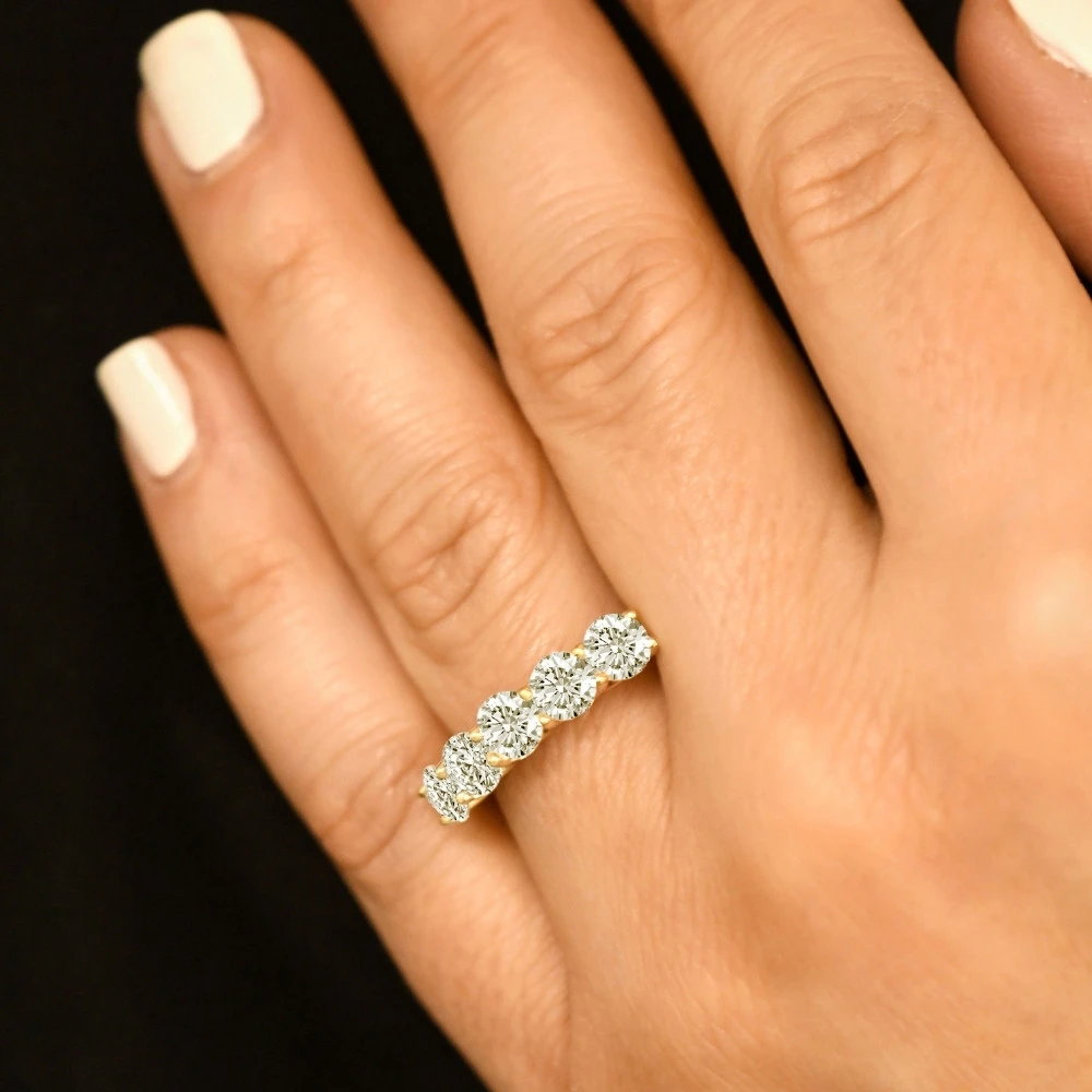 2 Ct Diamond Five Stone Wedding Ring 14k Yellow Gold EX3 Lab Grown (G-H, VS2-SI1)