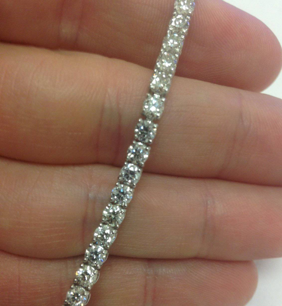 6 ct F VS classic 4 prong round ideal diamond tennis bracelet 14k white  gold 7