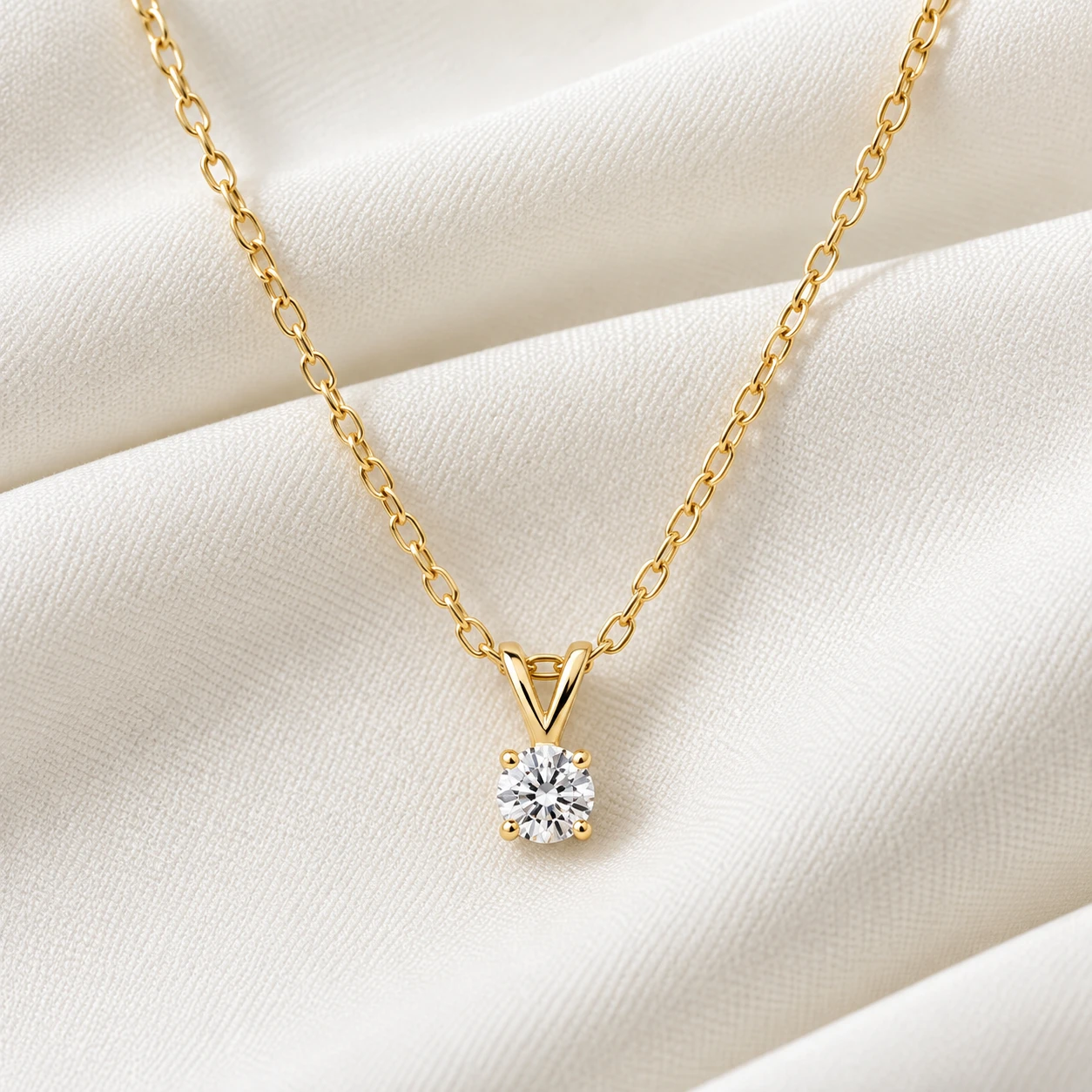 1/5Ct Lab Grown Solitaire Diamond Pendant 14k Yellow Gold Necklace (G-H, VS)