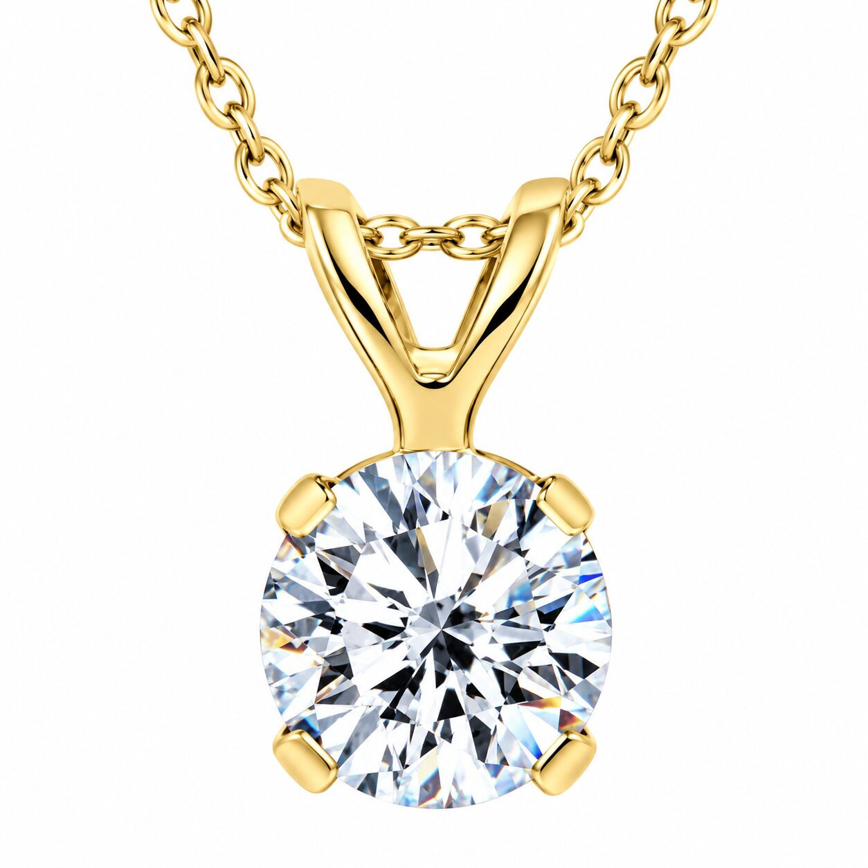 1/5Ct Lab Grown Solitaire Diamond Pendant 14k Yellow Gold Necklace (G-H, VS)