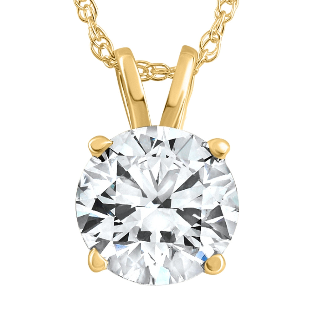 1 1/4Ct Lab Grown Solitaire Diamond Pendant Yellow Gold Necklace (G-H, VS)