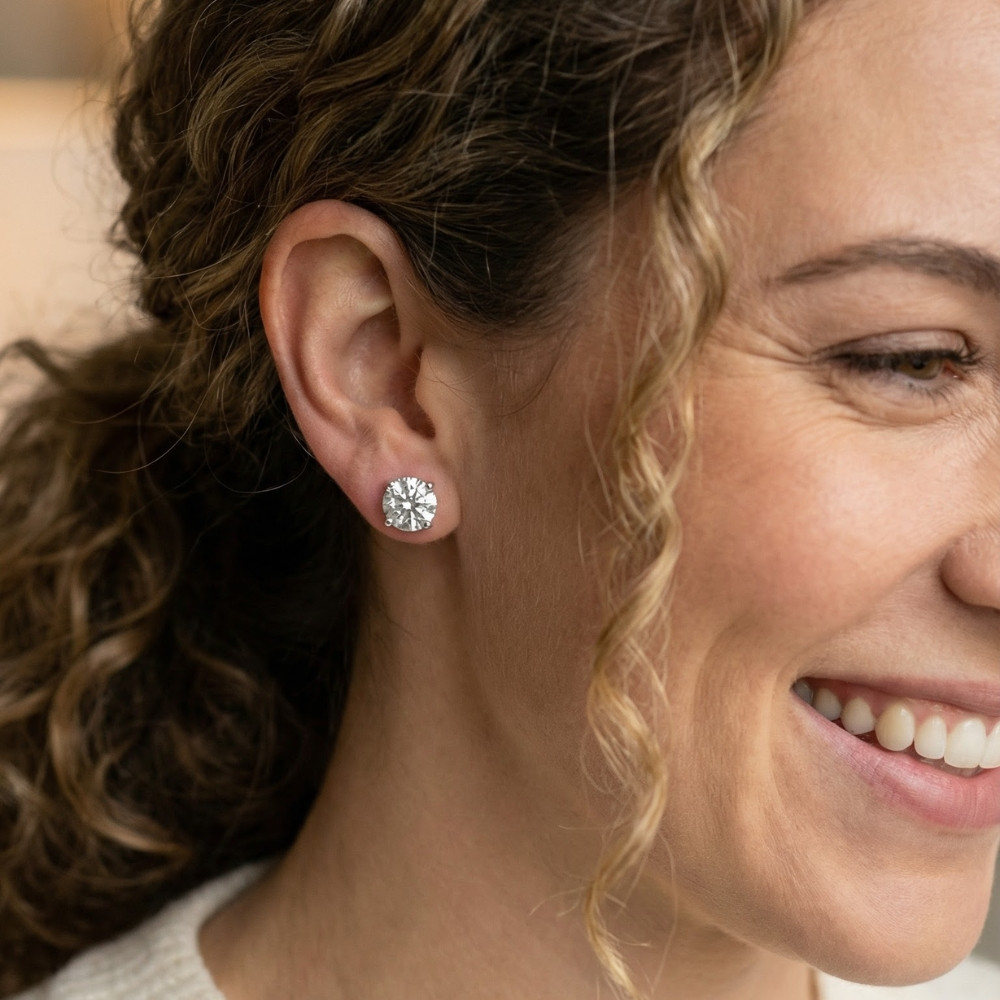 Certified 3Ct TW Diamond Studs 14k Gold Screw Backs Lab Grown (G-H, VS2-SI1)