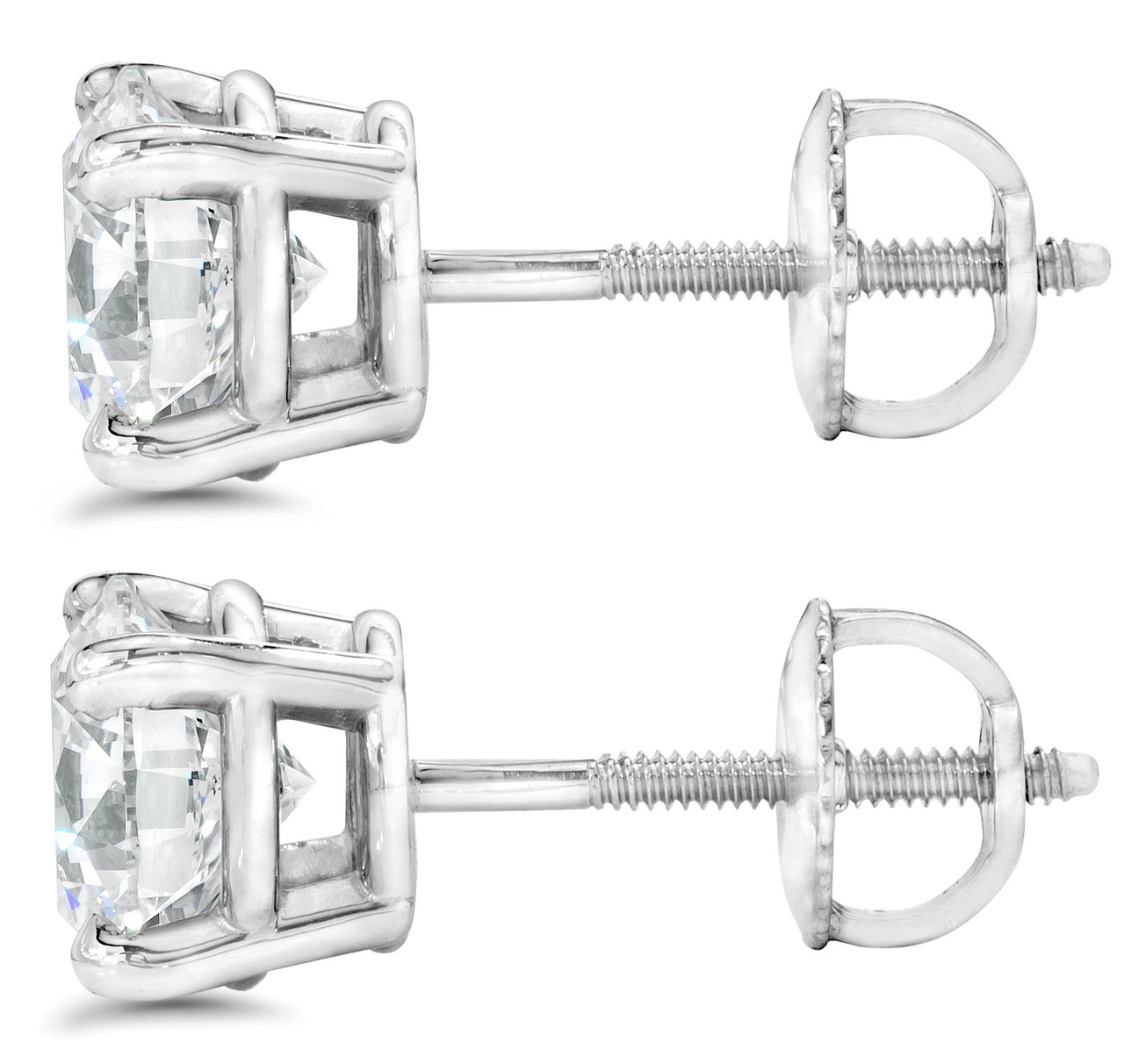 Certified 3Ct TW Diamond Studs 14k Gold Screw Backs Lab Grown (G-H, VS2-SI1)
