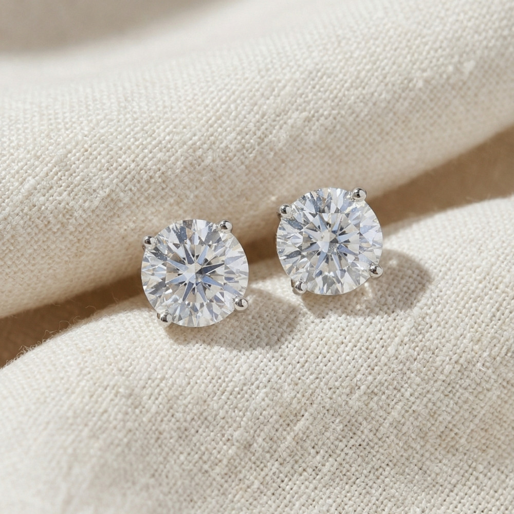 Certified 3Ct TW Diamond Studs 14k Gold Screw Backs Lab Grown (G-H, VS2-SI1)