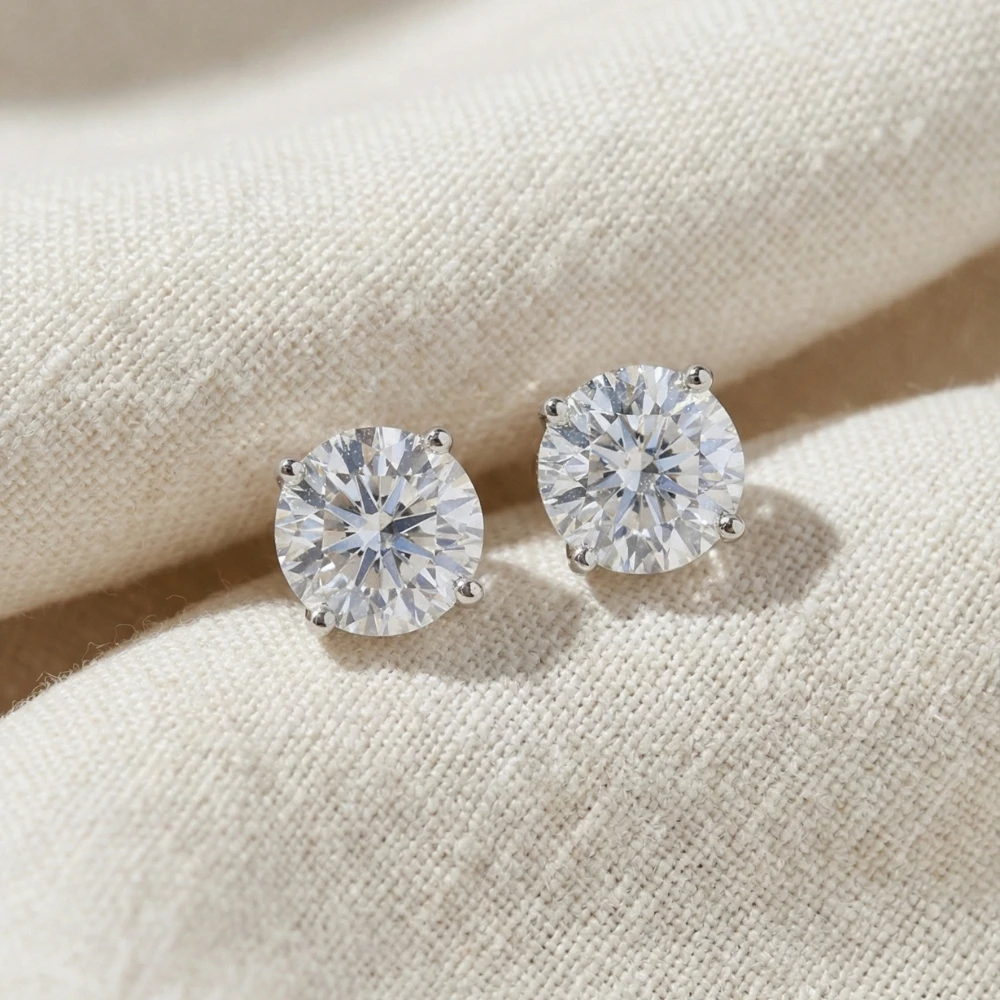 Certified 3Ct TW Diamond Studs 14k Gold Screw Backs Lab Grown (G-H, VS2-SI1)
