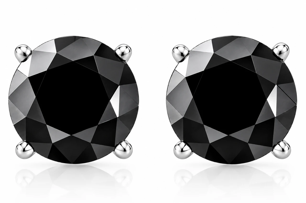 2 1/2ct Black Diamond Screw Back Studs Womens Earrings 14K White Gold (Black, VS)