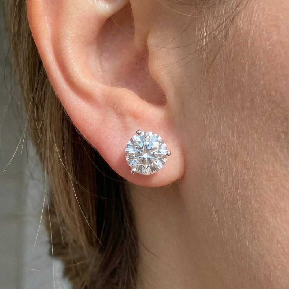 Certified 4 1/2 Ct Lab Grown Diamond Martini Screw Back Studs 14k White Gold (G-H, VS)