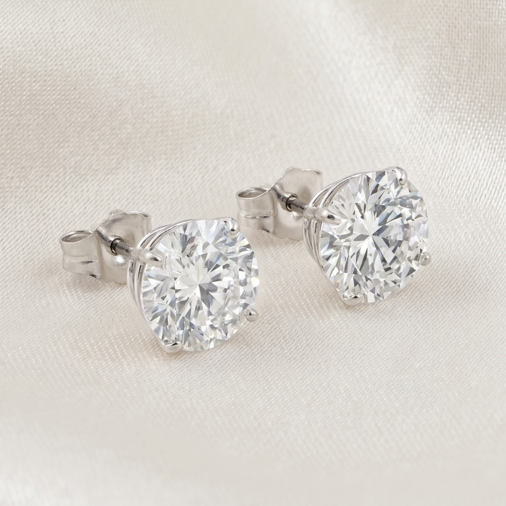 4 Ct TW Round Moissanite Studs 14k White Gold