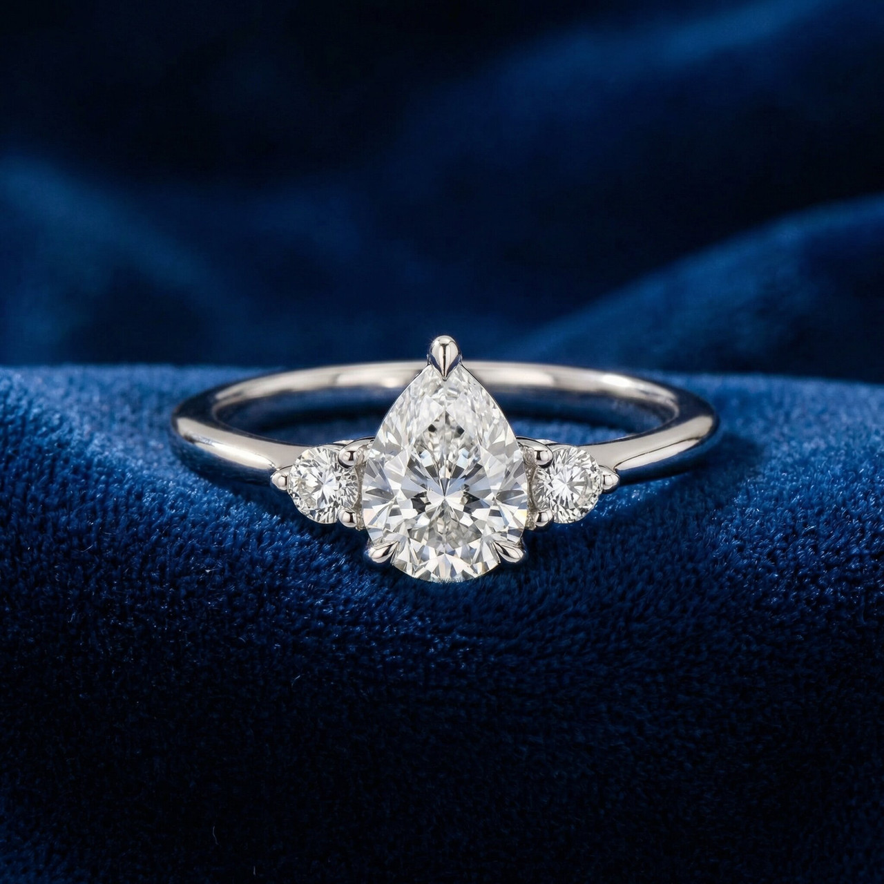 1 1/4Ct Pear Shape Lab Grown Diamond Engagement Ring White Yellow or Rose Gold (G-H, VS)