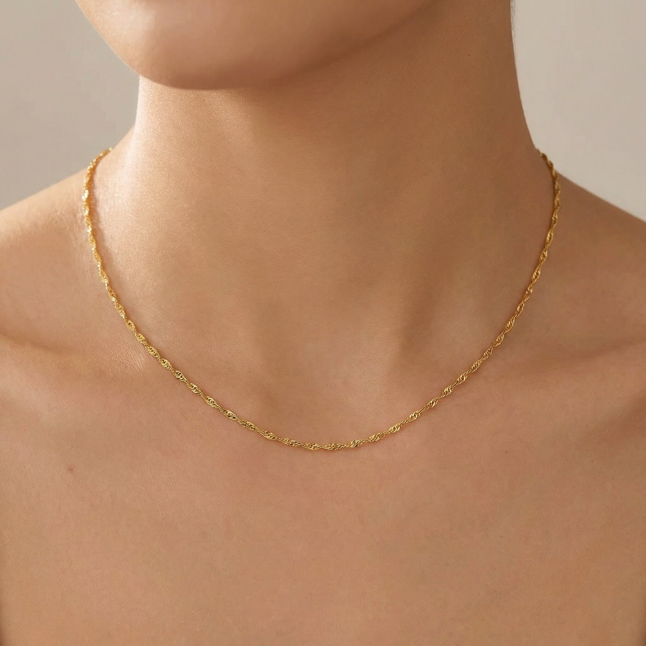 10k Yellow Gold Singapore Chain Necklace (18 inches)