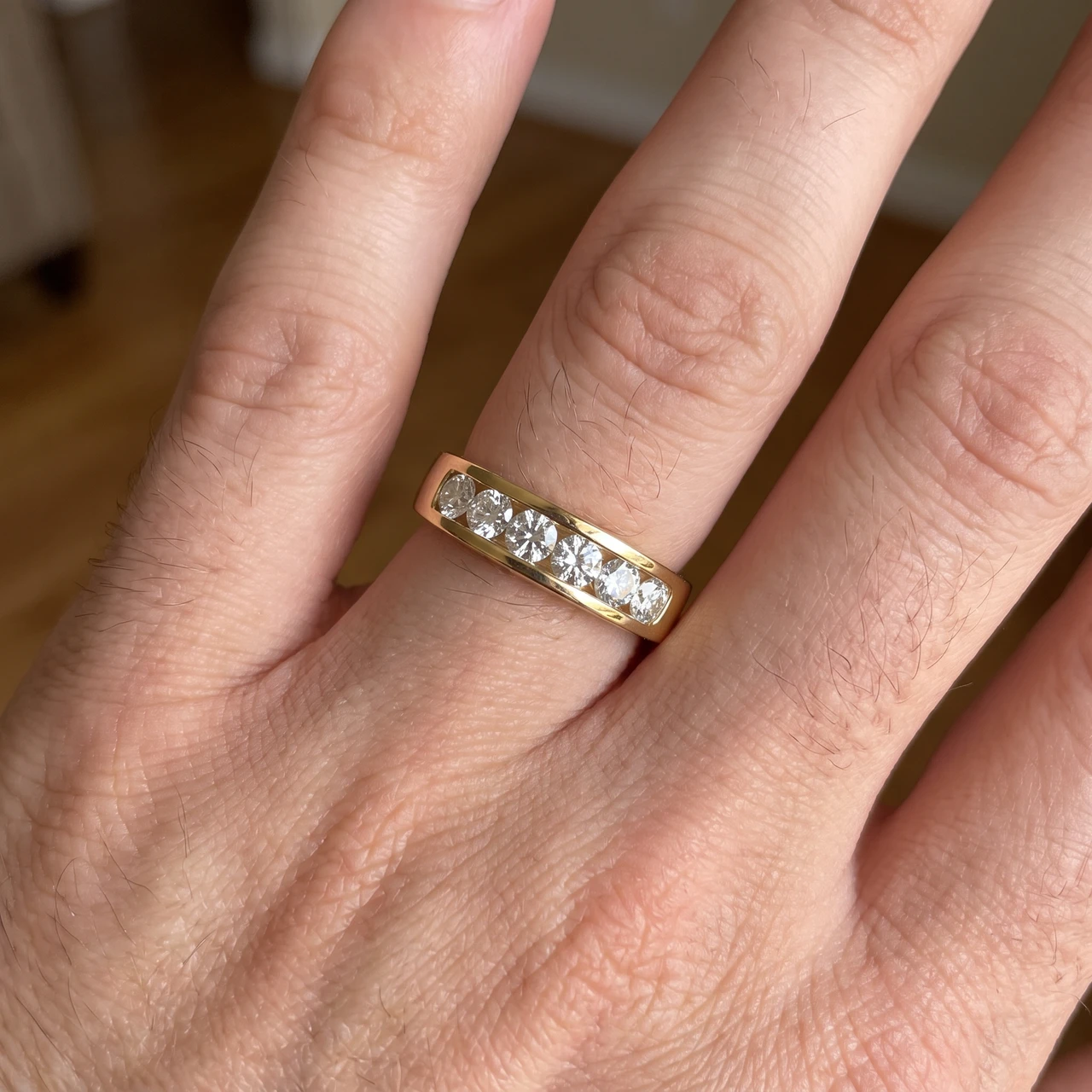 1Ct Diamond Channel Set Wedding Band Mens Ring 14k Yellow Gold Lab Grown (G-H, VS2-SI1)