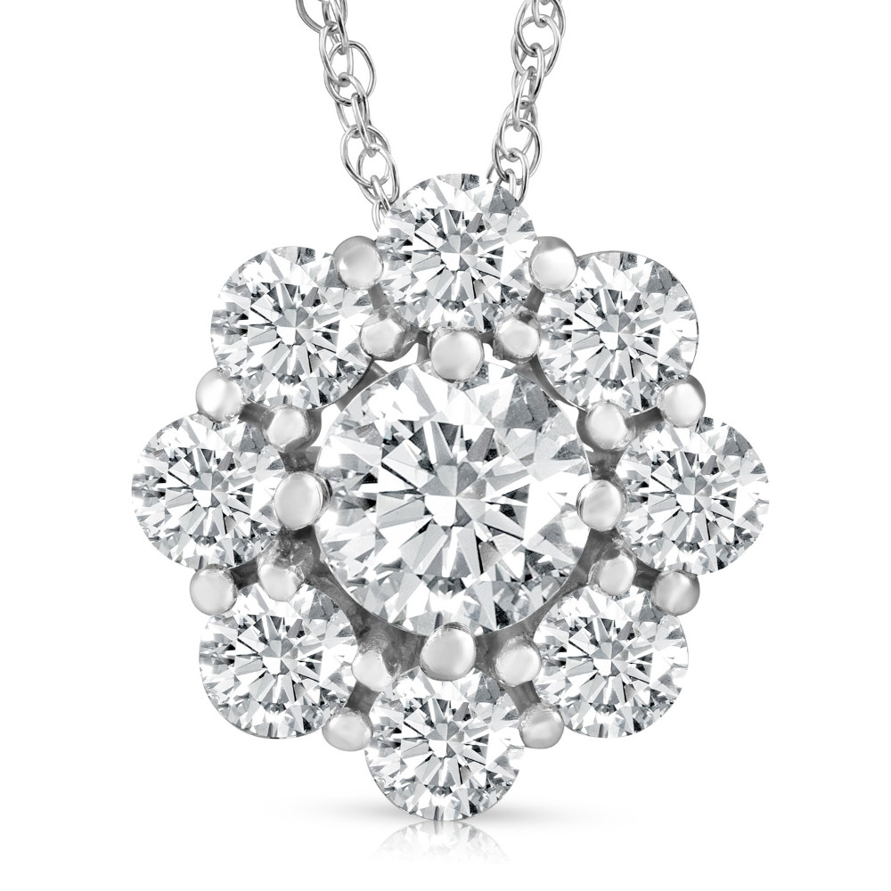 VS 3 Ct Diamond & Moissanite Halo Pendant 14k White Gold 18" Lab Grown Necklace (G-H, VS)