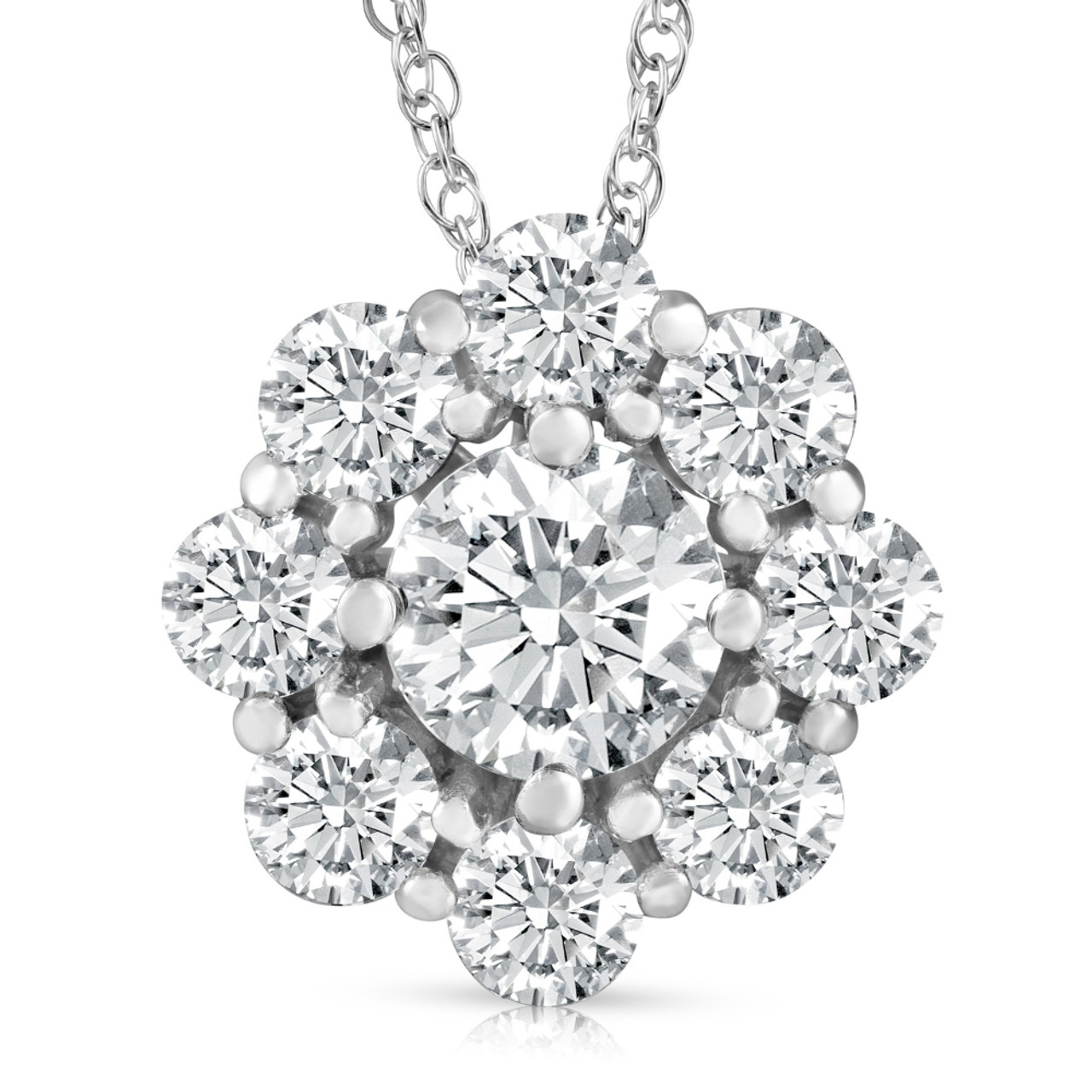 2 1/2 Ct Round Cut Diamond Halo Pendant 14k White Gold 18" Necklace Lab Grown (F-G, I2-I3) 2 1/2 Ct Round Cut Diamond Halo Pendant 14k White Gold 18" Necklace Lab Grown (F-G, I2-I3)