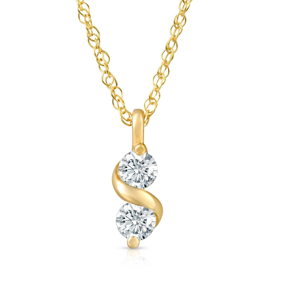 1/3Ct Diamond Two Stone Pendant in White Yellow or Rose Gold Lab Grown Necklace (G-H, VS)